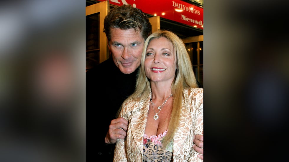 FILE - David Hasselhoff, left, and his wife Pamela Bach appear for the opening night...