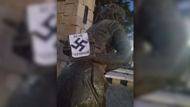Stickers featuring swastikas were found at the Idaho Anne Frank Human Rights Memorial.