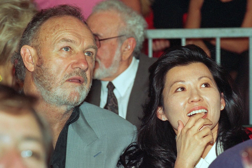 FILE - Gene Hackman and his wife Betsy Arakawa in 1993.